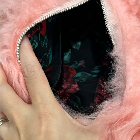 Flamingo Pink Real Curly Shearling Handmade Top HandleBag/Shoulder Bag/Crossbody - Picture 15 of 16